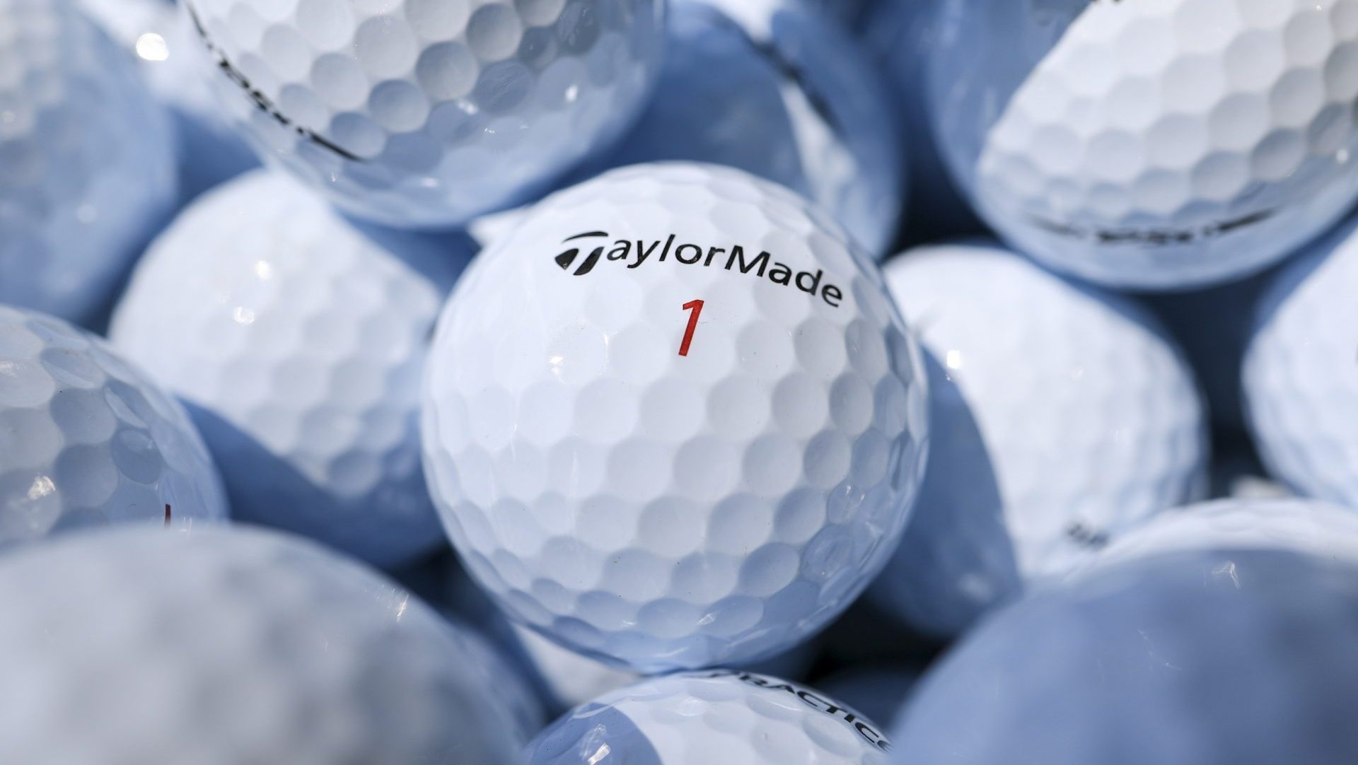 May 17, 2023; Rochester, New York, USA; A bucket of TaylorMade balls are seen during a practice round of the PGA Championship golf tournament at Oak Hill Country Club.