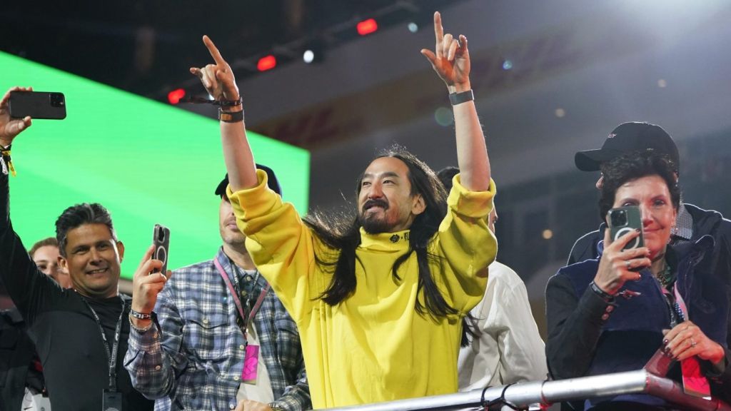 Nov 18, 2023; Las Vegas, Nevada, USA; American DJ Steve Aoki during the Formula 1 Heineken Silver Las Vegas Grand Prix at the Las Vegas Strip Circuit.