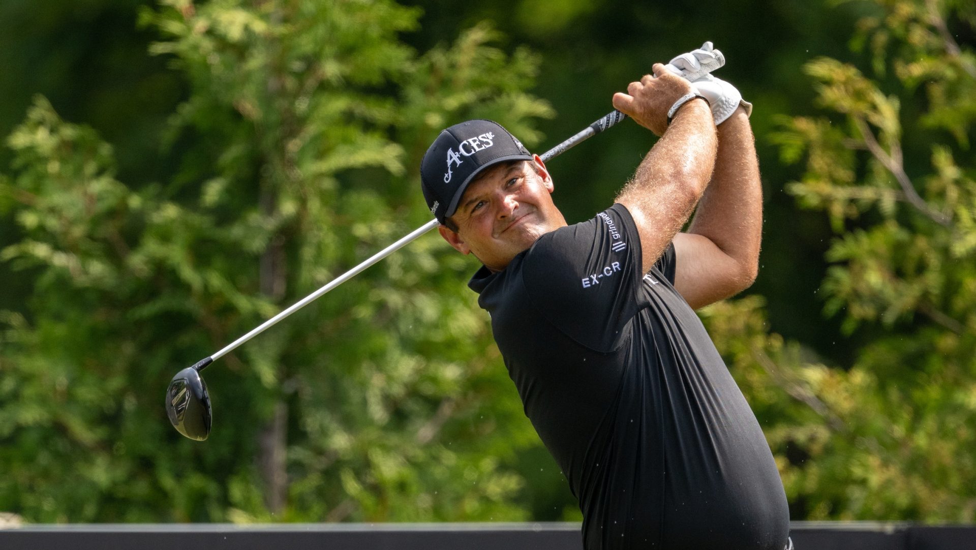 Aug 16, 2025; Indianapolis, IN, United States; Patrick Reed of 4 Aces GC tees off on the 4th hole during the second round of LIV Golf Indianapolis.