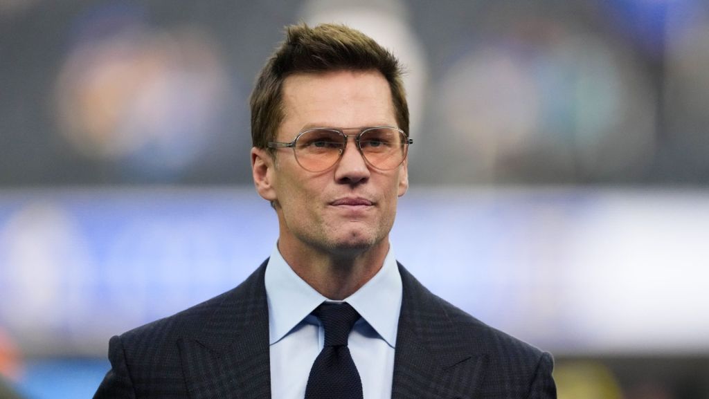 Dec 14, 2025; Inglewood, California, USA; Fox broadcaster Tom Brady is seen prior to the game between the Detroit Lions and the Los Angeles Rams at SoFi Stadium.