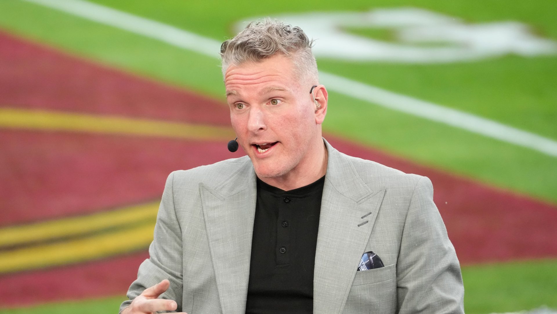 Jan 1, 2026; Pasadena, CA, USA; Pat McAfee on the ESPN Gameday set at the 2025 Rose Bowl and quarterfinal game of the College Football Playoff at Rose Bowl Stadium.