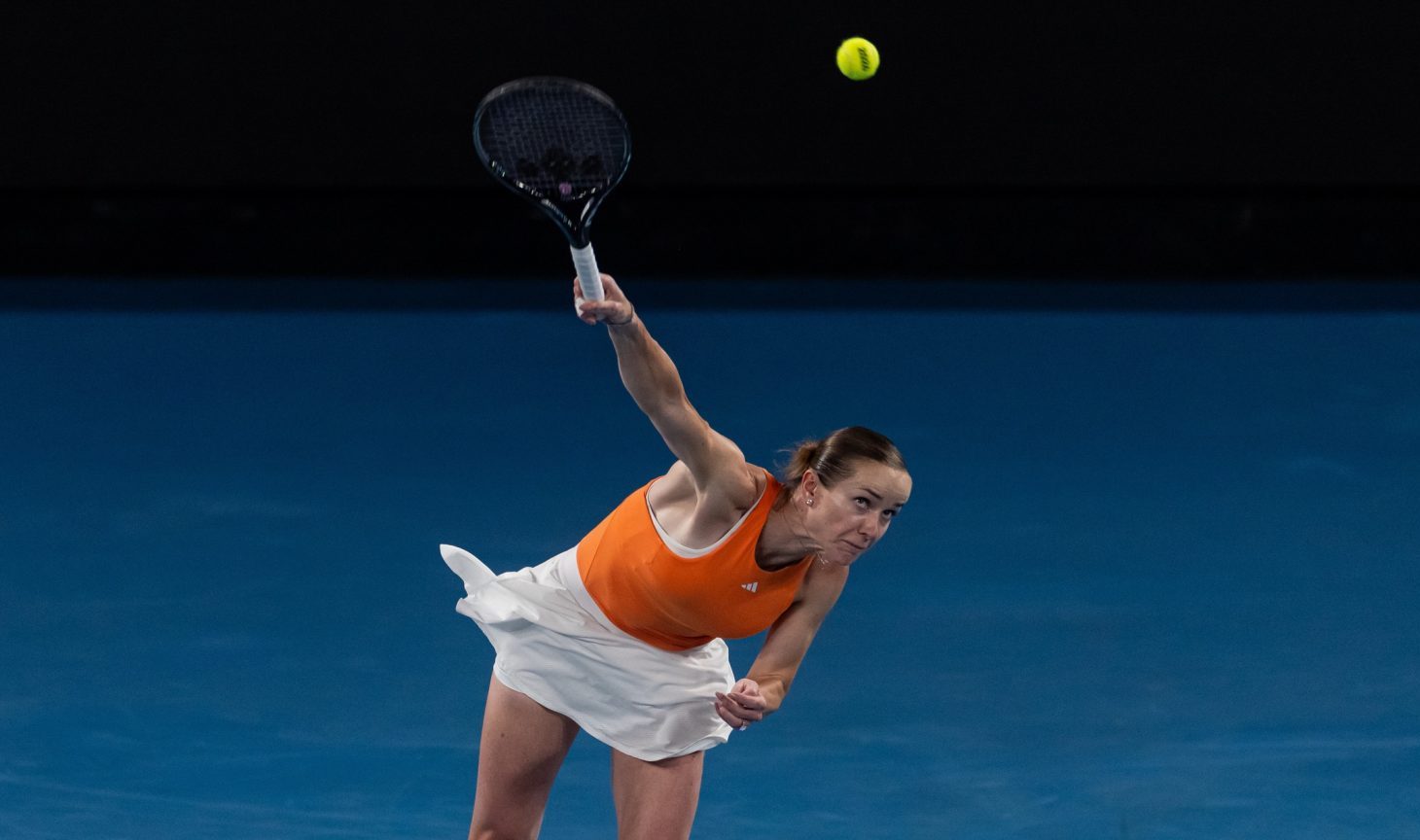 Jan 27, 2026; Melbourne, Victoria, Australia; Elina Svitolina of Ukraine in action against Coco Gauff of United States in the quarterfinals of the women’s singles at the Australian Open at Rod Laver Arena in Melbourne Park.
