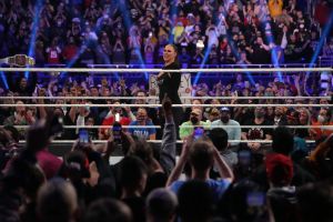 Jan 29, 2022; St. Louis, MO, USA; Ronda Rousey celebrates after winning the women’s Royal Rumble match during the Royal Rumble at The Dome at America's Center.