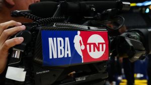 May 19, 2024; Denver, Colorado, USA; Detailed view of a TNT court broadcast camera before game seven between the Minnesota Timberwolves against the Denver Nuggets in the second round for the 2024 NBA playoffs at Ball Arena. Mandatory Credit: Ron Chenoy-USA TODAY Sports