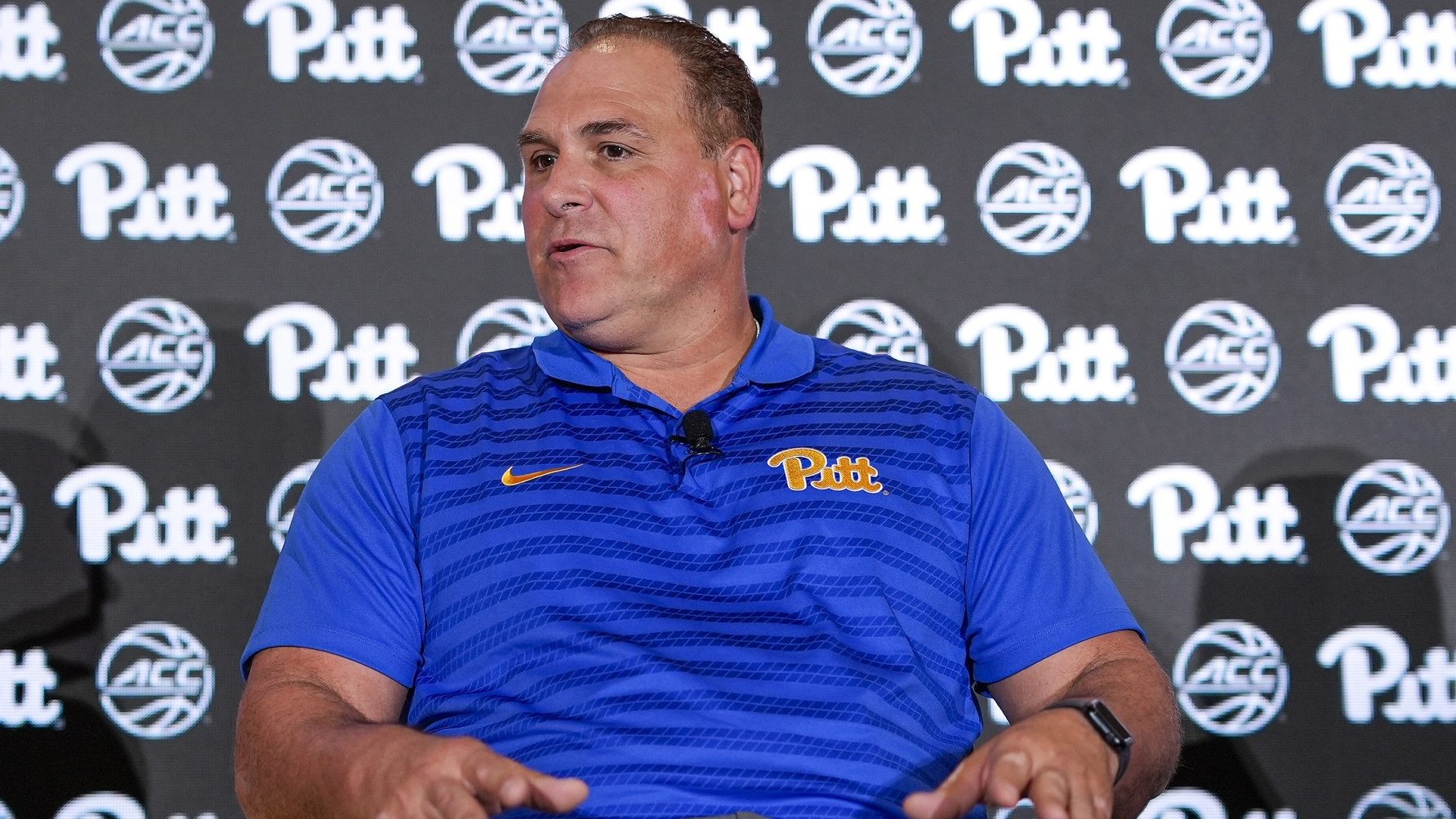 Oct 9, 2024; Charlotte, NC, USA; Pittsburgh head coach Tory Verdi during ACC Media Days at The Hilton Charlotte Uptown.