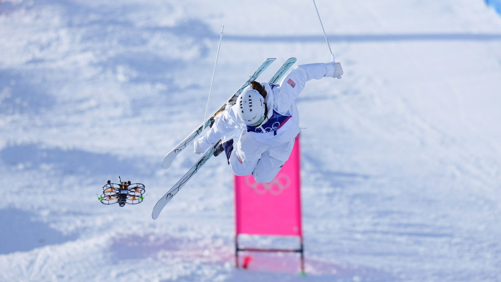 Feb 11, 2026; Livigno, Italy; Jaelin Kauf of the United States during freestyle skiing women's moguls final during the Milano Cortina 2026 Olympic Winter Games at Livigno Aerials & Moguls Park