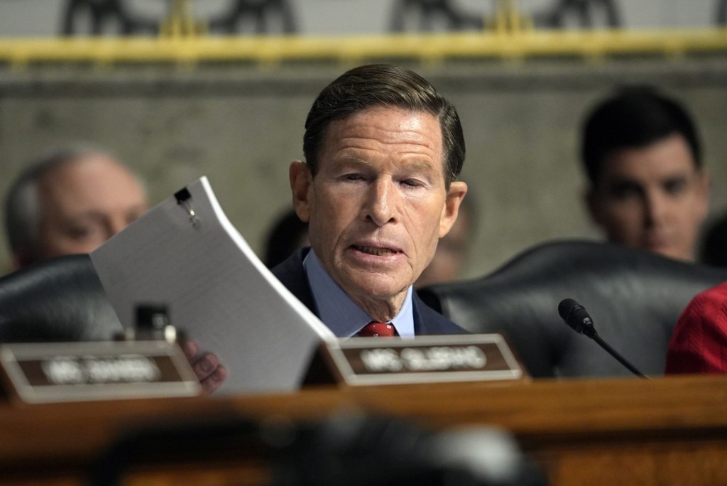 Jan 14, 2025; Washington, DC, USA; Sen. Richard Blumenthal, D-Conn., delivers remarks during a Senate Armed Services committee hearing on the expected nomination of Pete Hegseth to be Secretary of Defense on Tuesday, Jan. 14, 2025 in Washington, DC.