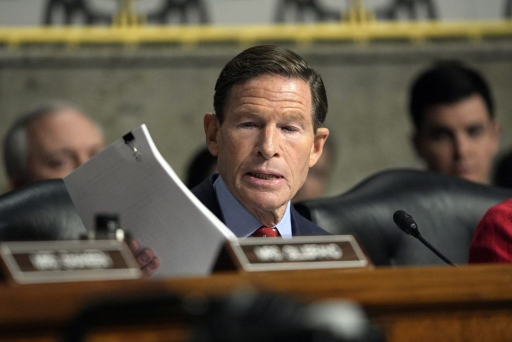 Jan 14, 2025; Washington, DC, USA; Sen. Richard Blumenthal, D-Conn., delivers remarks during a Senate Armed Services committee hearing on the expected nomination of Pete Hegseth to be Secretary of Defense on Tuesday, Jan. 14, 2025 in Washington, DC.