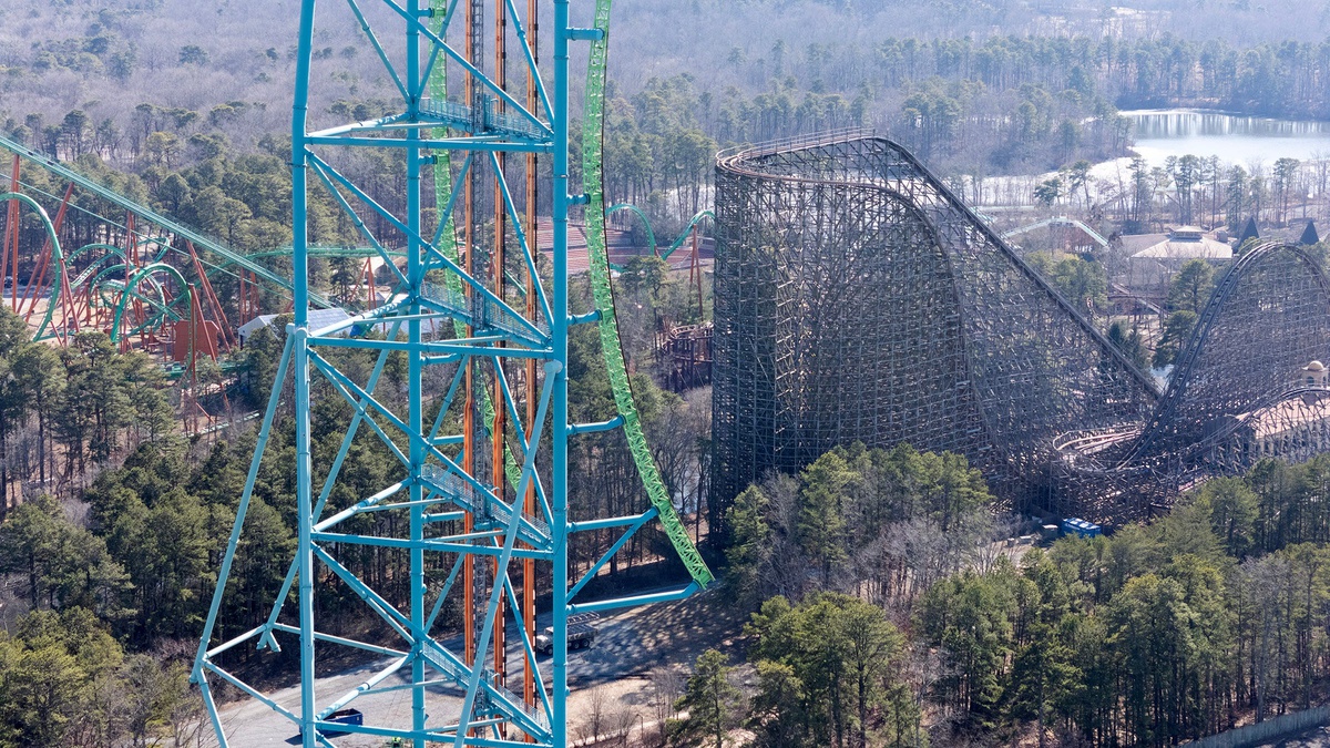 Demolition of the Kingda Ka coaster at Six Flags Great Adventure in Jackson Township Monday, February 24, 2025. The rails at the bottom portion has now been disconnected from tracks at ground level.