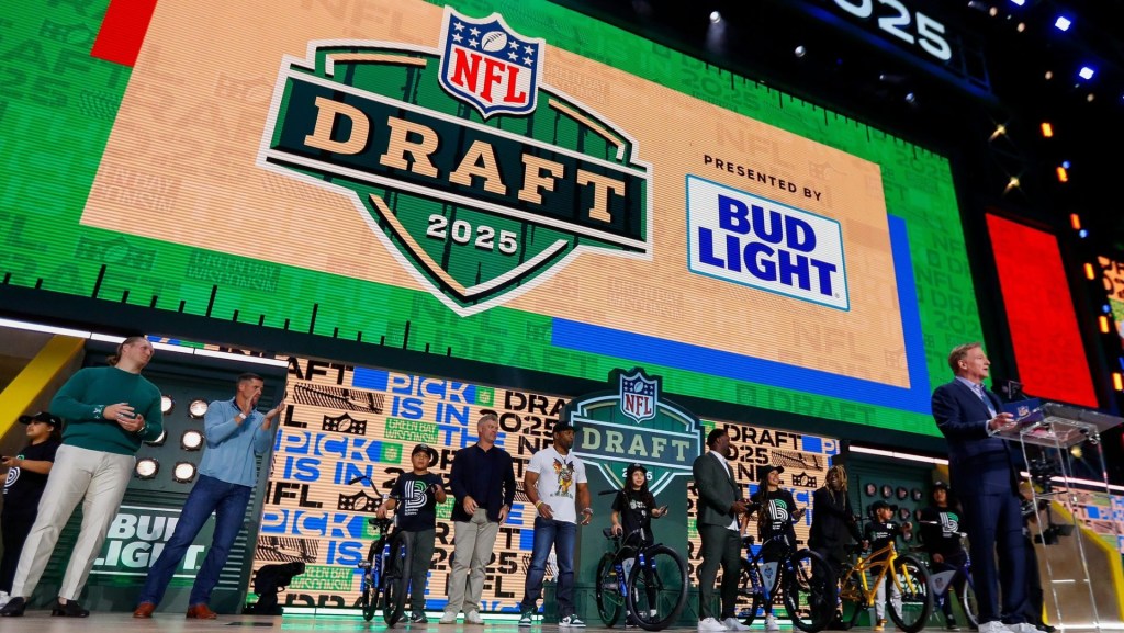 NFL Commissioner Roger Goodell and Green Bay Packers alumni welcome fans to the 2025 NFL Draft before the first round on Thursday, April 24, 2025, at Lambeau Field in Green Bay, Wisconsin. The draft runs through April 26.
