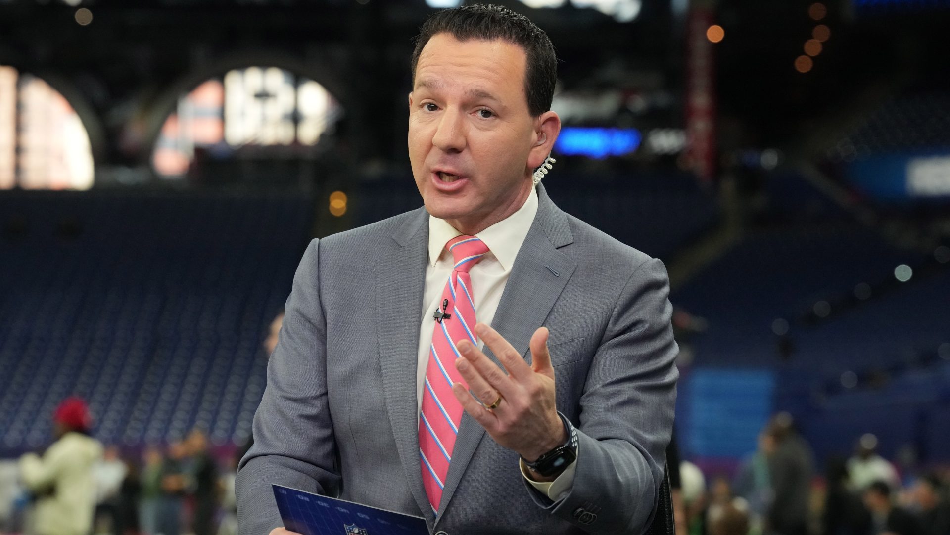 Feb 27, 2026; Indianapolis, IN, USA; NFL media insider Ian Rapoport during the NFL Scouting Combine at Lucas Oil Stadium. Mandatory Credit: Kirby Lee-Imagn Images