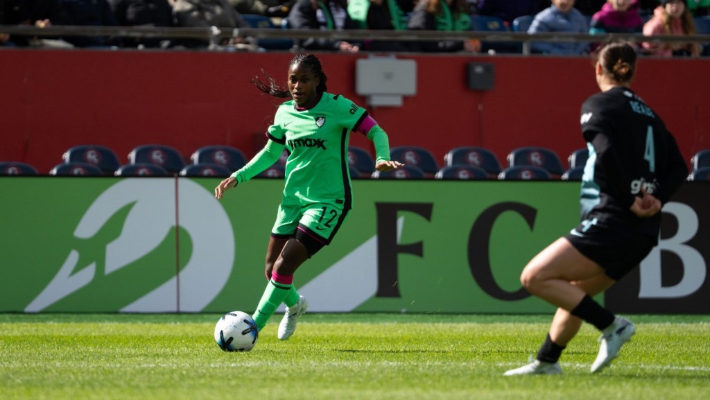 Mar 14, 2026; Foxborough, Massachusetts, USA; Boston Legacy FC forward Nichelle Prince (12) runs with the ball during the second half of the game against NY/NJ Gotham FC at Gillette Stadium. Mandatory Credit: Natalie Reid-Imagn Images