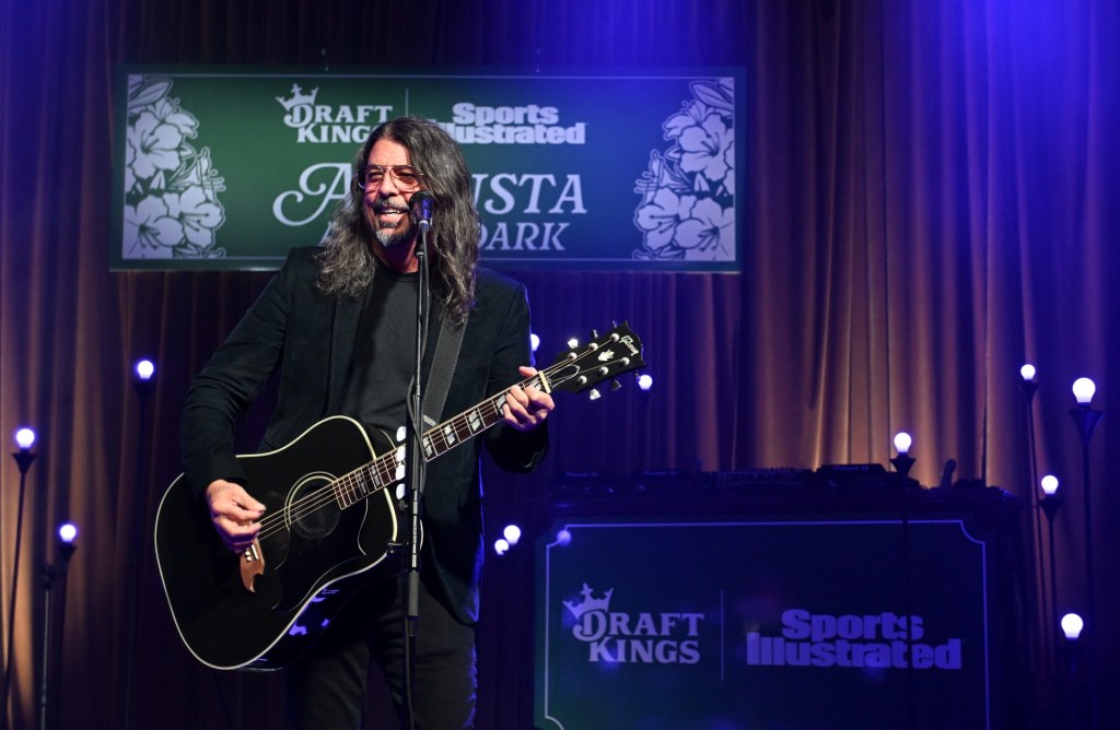 MARTINEZ, GEORGIA - APRIL 08: Dave Grohl performs at DraftKings x Sports Illustrated – Augusta After Dark on April 08, 2026 in Martinez, Georgia