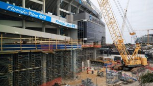 Construction on the Northwest corner of EverBank Stadium continues with construction during a press conference at the Miller Electric Center, Wednesday, Jan. 14, 2026, in Jacksonville, Fla.