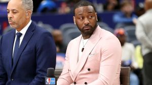 Jan 29, 2026; Washington, District of Columbia, USA; Former Washington Wizards guard John Wall looks on before a game against the Milwaukee Bucks at Capital One Arena. Mandatory Credit: Daniel Kucin Jr.-Imagn Images