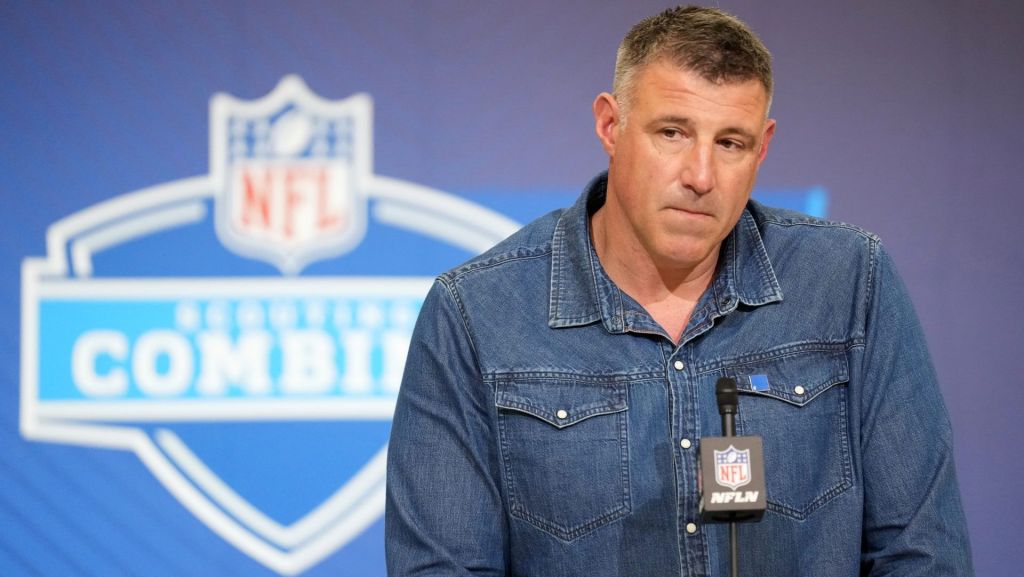 Feb 25, 2026; Indianapolis, IN, USA; New England Patriots coach Mike Vrabel speaks during the NFL Scouting Combine at the Indiana Convention Center. Mandatory Credit: Kirby Lee-Imagn Images