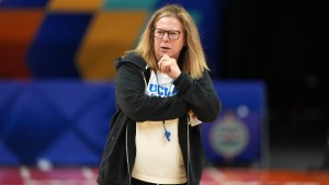 Apr 2, 2026; Phoenix, AZ, USA; UCLA Bruins head coach Cori Close during practice prior to a 2026 NCAA Final Four women's basketball semifinal at Mortgage Matchup Center