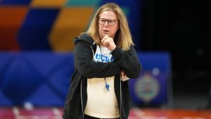 Apr 2, 2026; Phoenix, AZ, USA; UCLA Bruins head coach Cori Close during practice prior to a 2026 NCAA Final Four women's basketball semifinal at Mortgage Matchup Center