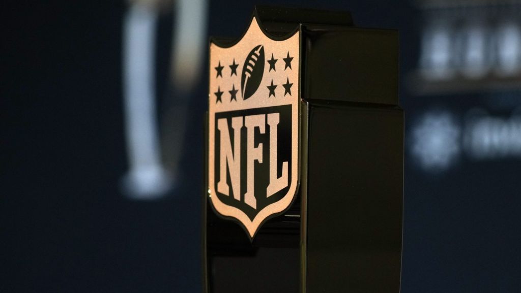 Feb 6, 2025; New Orleans, LA, USA; A NFL shield logo on an Honors trophy at the Super Bowl LIX NFL Honors at Saenger Theatre. Mandatory Credit: Kirby Lee-Imagn Images