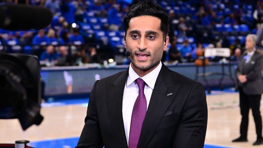 Oklahoma City, OK - May 22, 2025 - Paycom Center: Shams Charania at NBA Countdown during game 2 of the 2025 Western Conference finals.