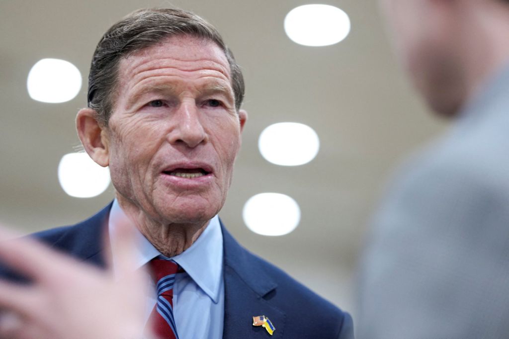 U.S. Senator Richard Blumenthal (D-CT) speaks with the press after the Republican-controlled U.S. House of Representatives passed bipartisan legislation to fund Department of Homeland Security agencies including the Secret Service and Transportation Security Administration in a move to end the partial shutdown that has gripped their operations for nearly 11 weeks, on Capitol Hill in Washington, D.C., U.S., April 30, 2026.