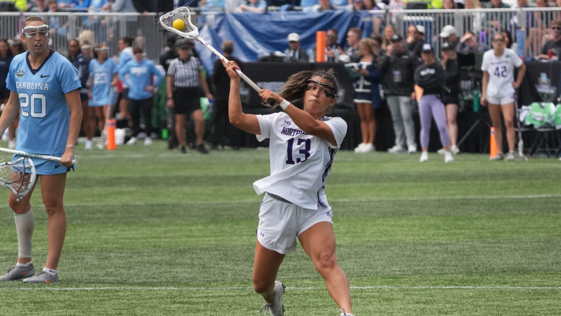 May 24, 2026; Evanston, IL, USA; Northwestern Wildcats attack Kathryn Ratanaproeksa (13) shoots against the North Carolina Tar Heels during the first half at Martin Stadium