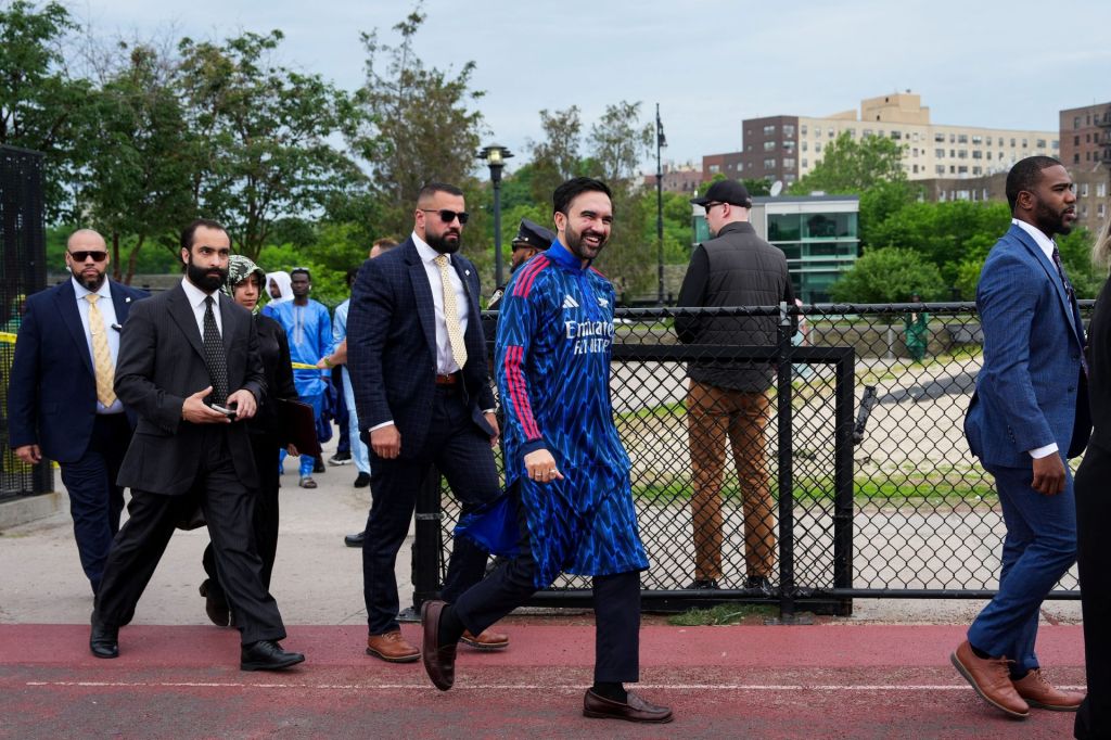 New York City Mayor Zohran Mamdani prays during Eid al-Adha prayers in the Bronx Borough of New York City, U.S., May 27, 2026
