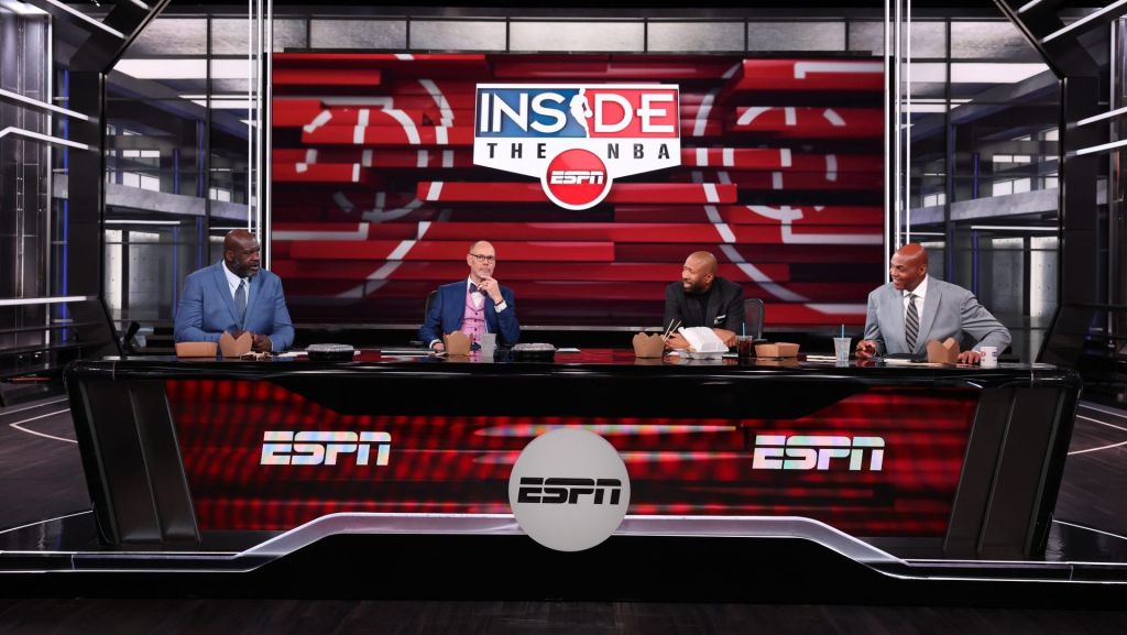 Atlanta, GA - March 7, 2026 - Turner Studios: Shaquille O'Neal , Ernie Johnson, Kenny Smith, and Charles Barkley during the 2026 NBA marketing campaign featuring Inside the NBA on ESPN.