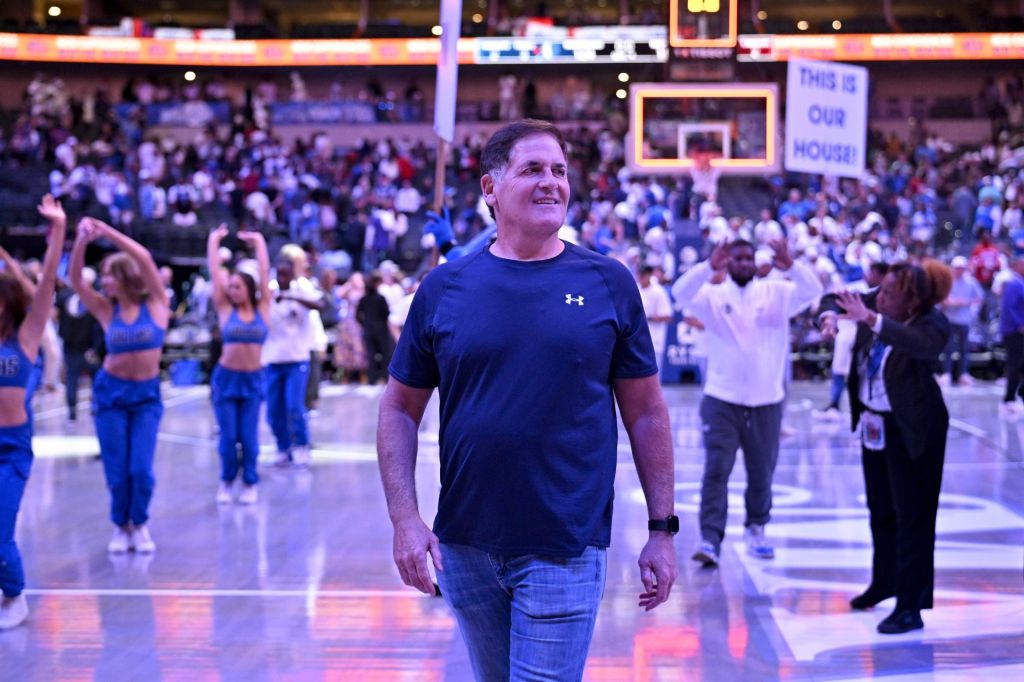 Apr 11, 2025; Dallas, Texas, USA; Dallas Mavericks minority owner Mark Cuban walks off the court after the game against the Toronto Raptors at the American Airlines Center.