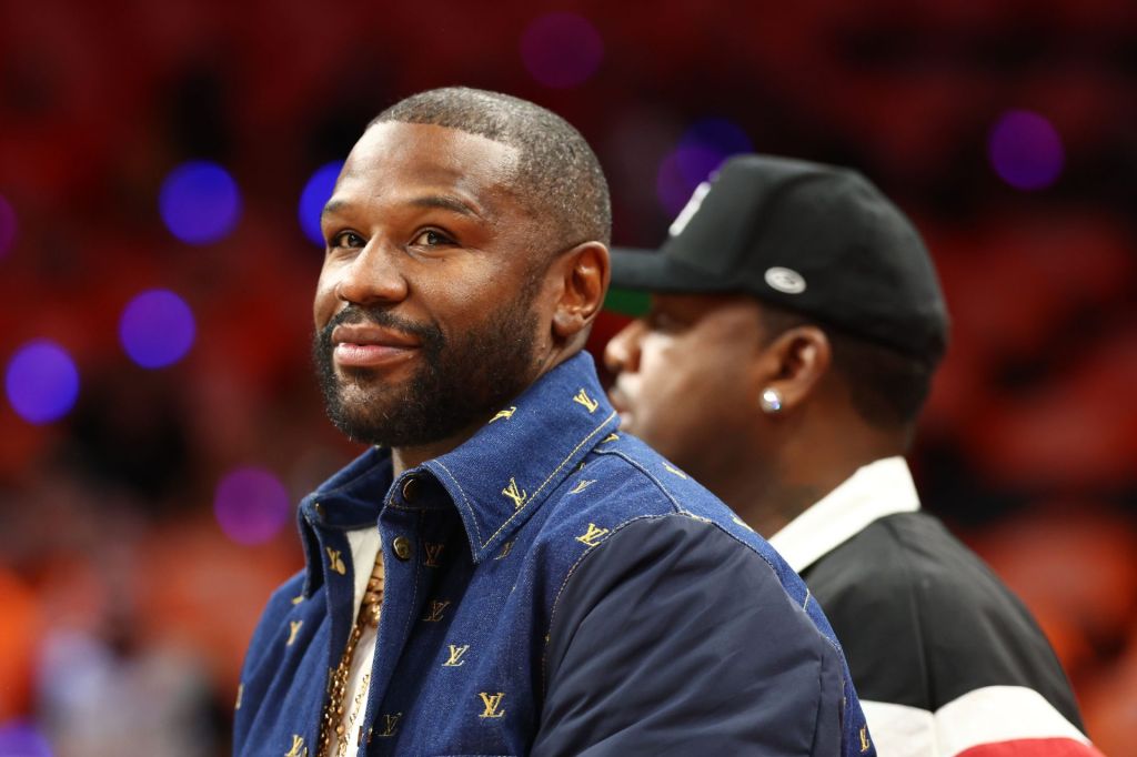 Oct 8, 2025; Phoenix, Arizona, USA; Professional boxer Floyd Mayweather attends the game between the Las Vegas Aces and the Phoenix Mercury for game three of the 2025 WNBA Finals at PHX Arena.