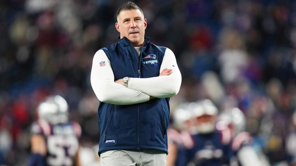 Jan 11, 2026; Foxborough, MA, USA; New England Patriots head coach Mike Vrabel looks on before the game against the Los Angeles Chargers in an AFC Wild Card Round game at Gillette Stadium. Mandatory Credit: David Butler II-Imagn Images