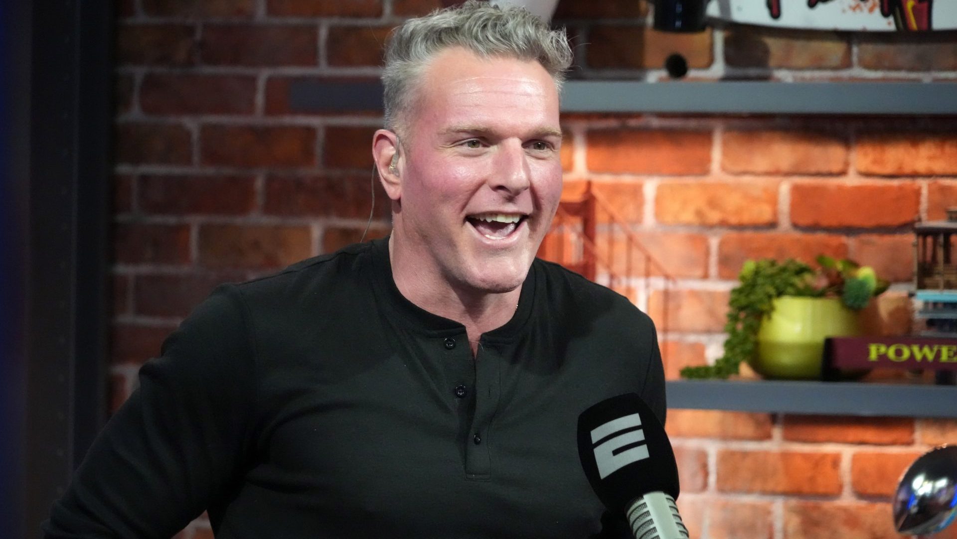 Feb 6, 2026; San Francisco, CA, USA; Pat McAfee on the Pat McAfee Show set at the Super Bowl LX media center at the Moscone Center. Mandatory Credit: Kirby Lee-Imagn Images