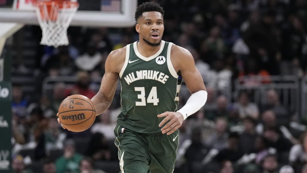 Mar 7, 2026; Milwaukee, Wisconsin, USA; Milwaukee Bucks forward Giannis Antetokounmpo (34) bring the ball up court against the Utah Jazz at Fiserv Forum. Mandatory Credit: Michael McLoone-Imagn Images