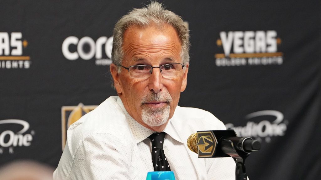 Mar 30, 2026; Las Vegas, Nevada, USA; Vegas Golden Knights head coach John Tortorella holds a presser after the Golden Knights defeated the Vancouver Canucks 4-2 at T-Mobile Arena. Mandatory Credit: Stephen R. Sylvanie-Imagn Images