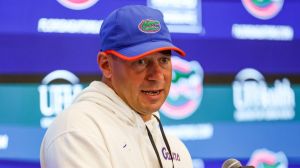 Florida head coach Jon Sumrall speaks after spring practice at Sanders Practice Fields in Gainesville, FL on Tuesday, April 7, 2026. [Alan Youngblood/Gainesville Sun]