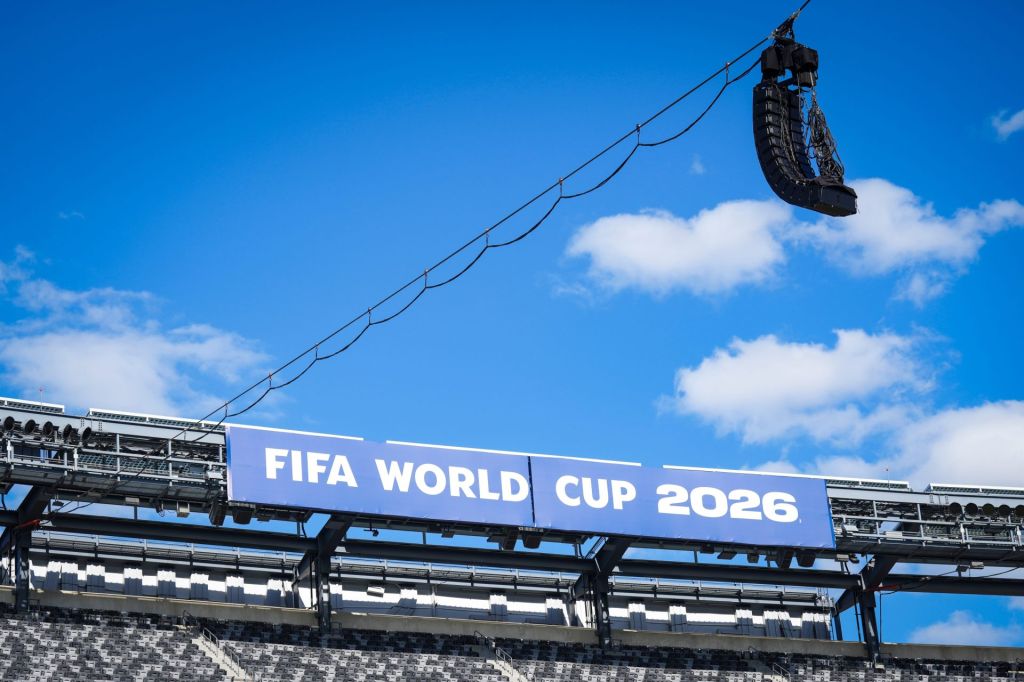 FIFA 2026 World Cup signage is displayed at MetLife Stadium, May 7, 2026, East Rutherford, NJ, USA.