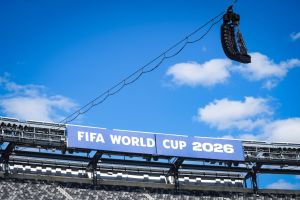 FIFA 2026 World Cup signage is displayed at MetLife Stadium, May 7, 2026, East Rutherford, NJ, USA.