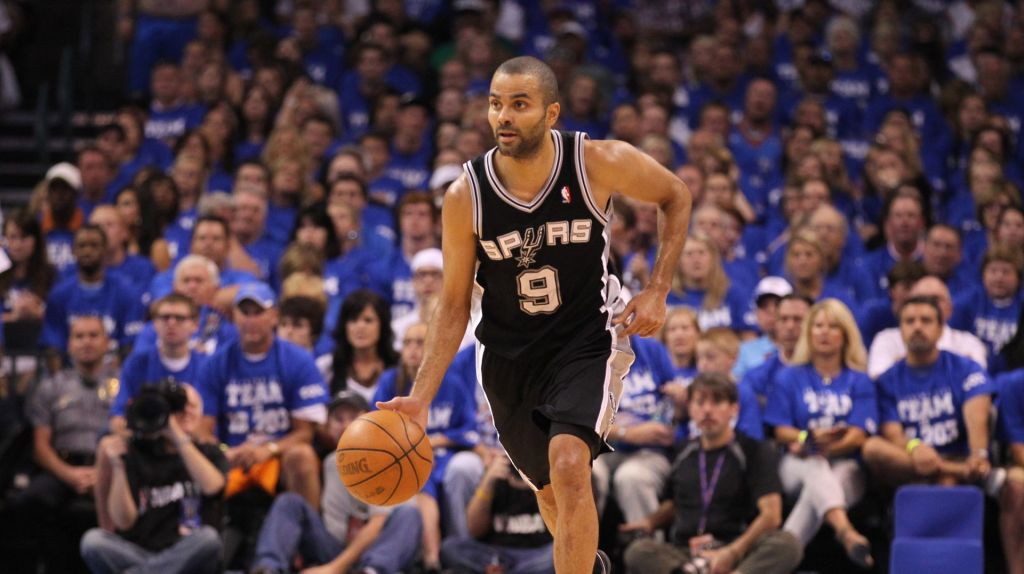 Jun 2, 2012; Oklahoma City, OK, USA; San Antonio Spurs guard Tony Parker (9) brings the ball up-court against the Oklahoma City Thunder during the first half in game four of the Western Conference finals of the 2012 NBA playoffs at Chesapeake Energy Arena.
