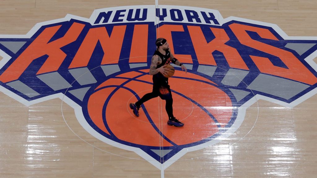 May 21, 2026; New York, New York, USA; New York Knicks guard Jose Alvarado (5) walks the ball up court against the Cleveland Cavaliers during the second quarter of game two of the eastern conference finals during the 2026 NBA playoffs at Madison Square Garden