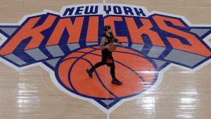 May 21, 2026; New York, New York, USA; New York Knicks guard Jose Alvarado (5) walks the ball up court against the Cleveland Cavaliers during the second quarter of game two of the eastern conference finals during the 2026 NBA playoffs at Madison Square Garden