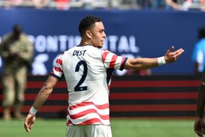 May 31, 2026; Charlotte, North Carolina, USA; United States defender Sergino Dest reacts in the first half at Bank of America Stadium