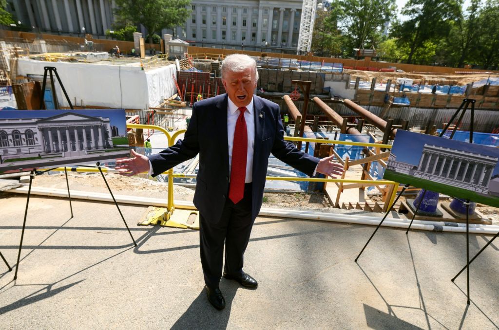 FILE PHOTO: U..S. President Donald Trump speaks at the site of ongoing construction of the planned White House ballroom in Washington, D.C., U.S., May 19, 2026.