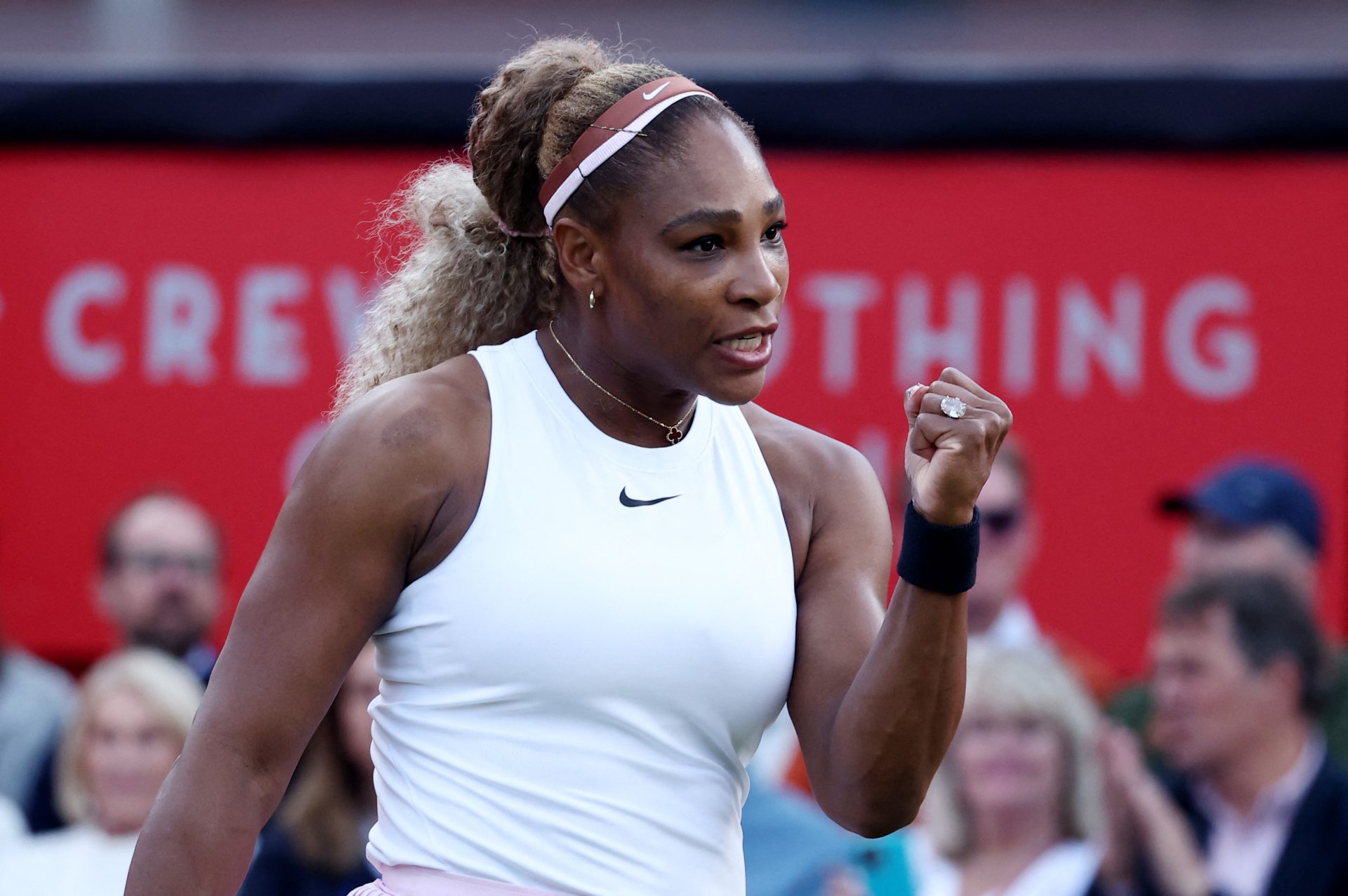 Tennis - Queen's Club Championships - Queen's Club, London, Britain - June 9, 2026 Serena Williams of the U.S. reacts during her round of 16 doubles match with Canada's Victoria Mboko against Nicole Melichar-Martinez of the U.S. and New Zealand's Erin Routliffe