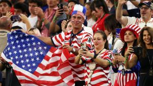 Soccer Football - FIFA World Cup 2026 - Group D - United States v Paraguay - Los Angeles Stadium, Inglewood, California, U.S. - June 12, 2026 United States fans celebrate after the match