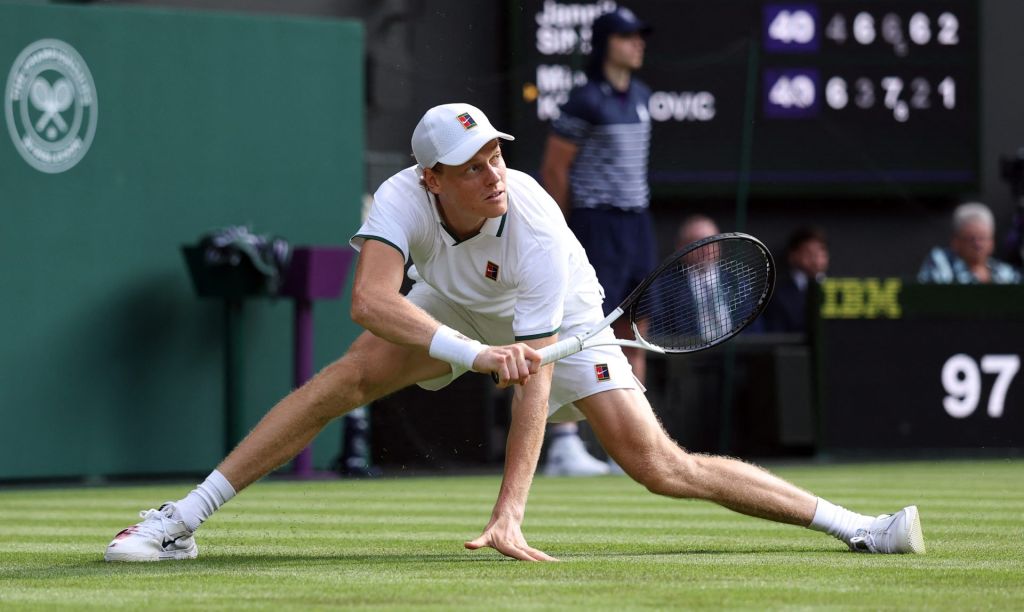 Tennis - Wimbledon - All England Lawn Tennis and Croquet Club, London, Britain - June 29, 2026 Italy's Jannik Sinner in action during his first round match against Serbia's Miomir Kecmanovic