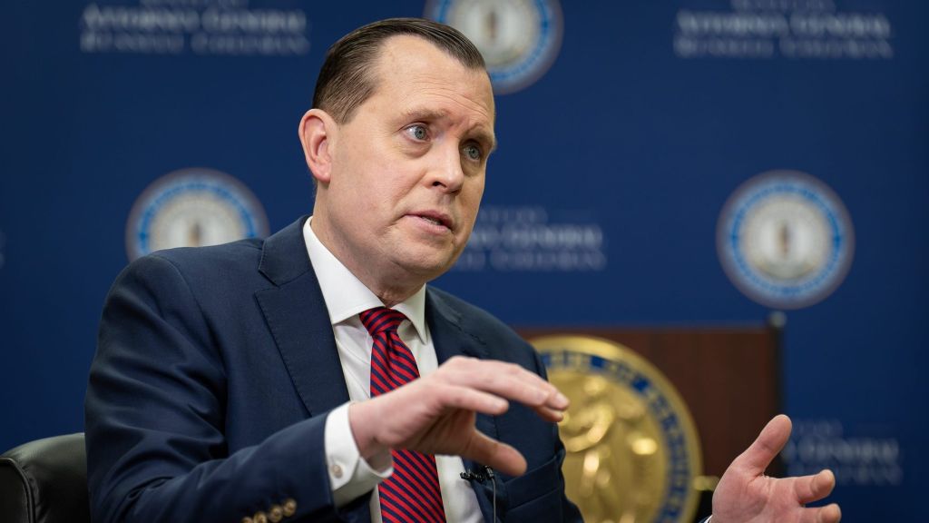 Kentucky Attorney General Russell Coleman sits for an interview at his office in Frankfort, Ky., on Dec. 18, 2025.