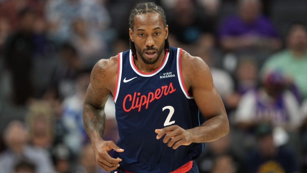Apr 5, 2026; Sacramento, California, USA; LA Clippers forward Kawhi Leonard (2) during the first quarter against the Sacramento Kings at Golden 1 Center. Mandatory Credit: Darren Yamashita-Imagn Images
