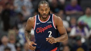 Apr 5, 2026; Sacramento, California, USA; LA Clippers forward Kawhi Leonard (2) during the first quarter against the Sacramento Kings at Golden 1 Center. Mandatory Credit: Darren Yamashita-Imagn Images