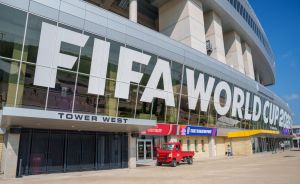 Jun 8, 2026; Kansas City, Missouri, USA; A general view of external signage during a tour of Kansas City Stadium ahead of the 2026 FIFA World Cup.
