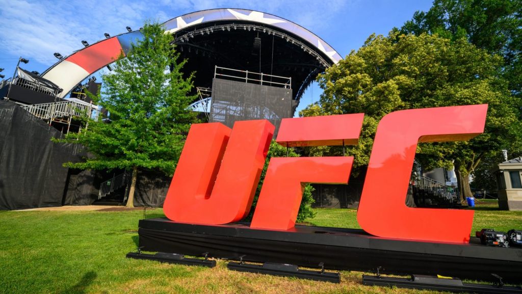 Jun 11, 2026; Washington, D.C., USA; The UFC octagon ”The Claw” on the White House South Lawn during a press tour for the UFC Freedom 250 at White House. Mandatory Credit: Per Haljestam-Imagn Images